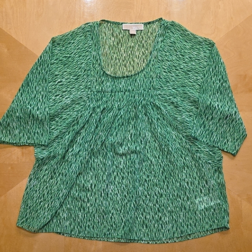 Michael Kors Green Patterned Blouse. Size L